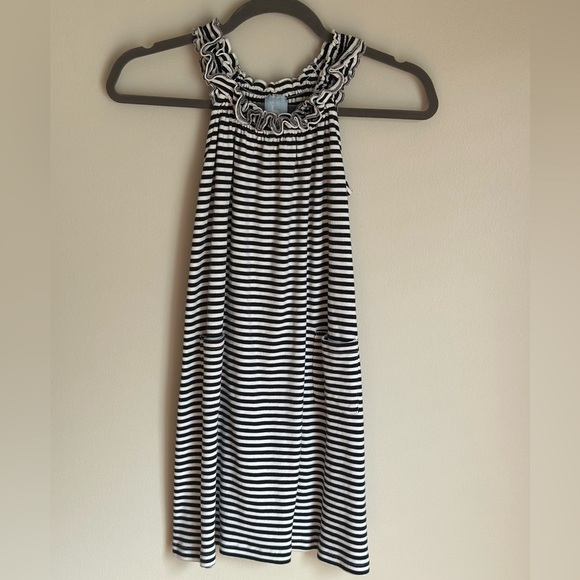 Bella Bliss Girls Size 10 Nautical Navy & White Striped Dress Ruffle Neck Slvles - Picture 1 of 7